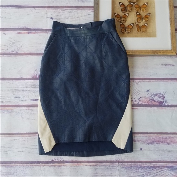 Preen Line Navy Quilted Leather High Waist Skirt - Picture 1 of 8